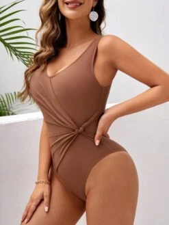 Plain Twist Side One Piece Swimsuit -Curated Swimwear 1672136006bd20fe749c7abc18dbc1b5902981915d thumbnail 405x552