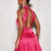 SHEIN BAE Solid Satin Halter Neck Backless Dress -Curated Swimwear 1672273600110595af7e83270470ed63417d1043aa thumbnail 405x552
