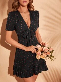 SHEIN Privé Heart Print Knot Front Ruffle Hem Dress -Curated Swimwear 1672739975888fa75f12e737d03d4915af5f3c228a thumbnail 405x552