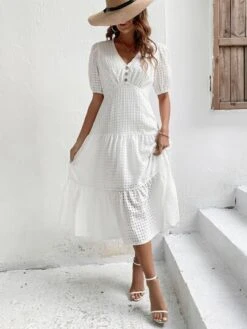 SHEIN VCAY Puff Sleeve Layered Hem Dress -Curated Swimwear 16727464391f5b88d3c29de34aa19602fd495ce758 thumbnail 405x552