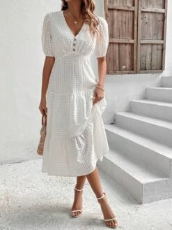 SHEIN VCAY Puff Sleeve Layered Hem Dress -Curated Swimwear 1672746442f93a74ade16a62928a0eb2ba10e08201 thumbnail 405x552