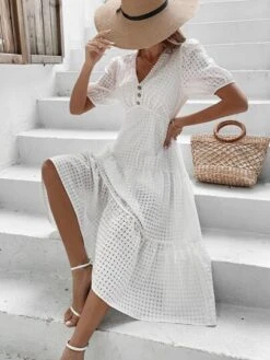 SHEIN VCAY Puff Sleeve Layered Hem Dress -Curated Swimwear 167274644499e515e0eb5e83304883307ec668b533 thumbnail 405x552