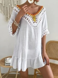 Contrast Crochet Ruffle Hem Cover Up -Curated Swimwear 167281169952552580f6fbd39782c4addbac79dc1a thumbnail 405x552