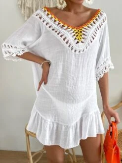 Contrast Crochet Ruffle Hem Cover Up -Curated Swimwear 1672811701493a01edb498deb369ad62adf9b08494 thumbnail 405x552