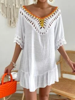 Contrast Crochet Ruffle Hem Cover Up -Curated Swimwear 16728117030b919fbf02ff06217918628a36a5b380 thumbnail 405x552
