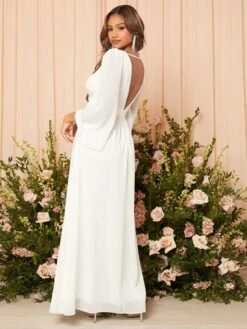 SHEIN Belle Mesh Panel Trumpet Sleeve Wedding Dress