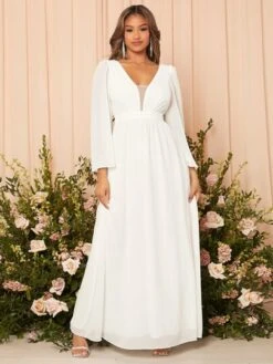 SHEIN Belle Mesh Panel Trumpet Sleeve Wedding Dress -Curated Swimwear 16728186515366fab70a00e29636099b6c92bce35b thumbnail 405x552