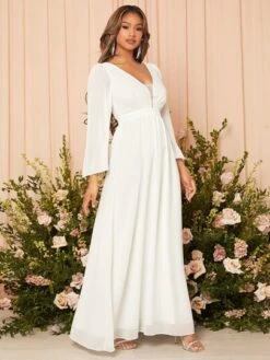 SHEIN Belle Mesh Panel Trumpet Sleeve Wedding Dress -Curated Swimwear 16728186590e8e77877b7d9096edd2714186fdbbb9 thumbnail 405x552