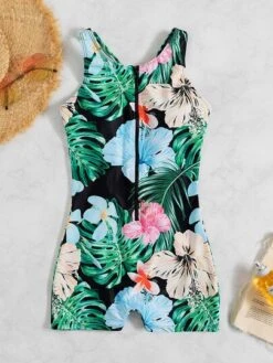 Tropical Print Zip Front Cut Out One Piece Swimsuit -Curated Swimwear 16735961824f6eecefec3228de814457d86b347fcd thumbnail 405x552
