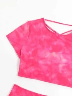 BOUDOIRCORE Tie Dye Bikini Set Short Sleeve Lace Up Backless Tee & High Waisted Bottom 2 Piece Bathing Suit -Curated Swimwear 16737587029163d6b7fd05c3cc98600a933e79c10f thumbnail 405x552