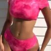 BOUDOIRCORE Tie Dye Bikini Set Short Sleeve Lace Up Backless Tee & High Waisted Bottom 2 Piece Bathing Suit -Curated Swimwear 16752170696252b9f49bdd6e09fad99f67dc3dcdeb thumbnail 405x552