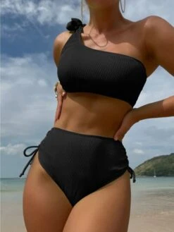Plain Rib One Shoulder Bikini Swimsuit -Curated Swimwear 1675333271504b1fcddaf6edeef175aa6a499980d2 thumbnail 405x552