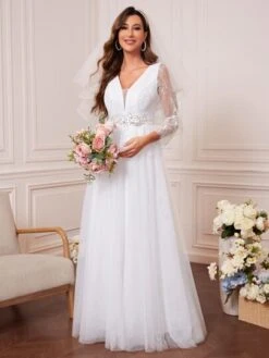 Contrast Lace Rhinestone Detail Mesh Overlay Wedding Dress -Curated Swimwear 1675748121ba63b7af57f9919b055cf1e1e53cae26 thumbnail 405x552