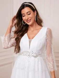 Contrast Lace Rhinestone Detail Mesh Overlay Wedding Dress -Curated Swimwear 1675748123100a49d5d3473e65e4f98b2a656f9b30 thumbnail 405x552