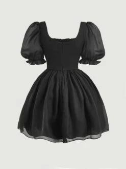 SHEIN MOD Solid Puff Sleeve Dress