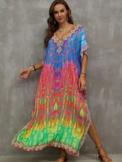 Ombre Geo Print Batwing Sleeve Cover Up Dress -Curated Swimwear 16759199098aeef7ceb5326a100e6a2131385fe227 thumbnail 405x552