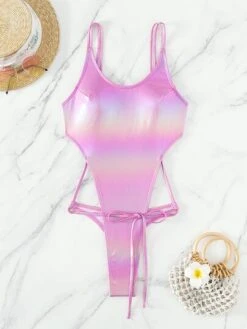 Ombre Metallic Cut Out Tie Front One Piece Swimsuit -Curated Swimwear 1675931164edf6f7e519d5f9cd3b7f14b2a31a1497 thumbnail 405x552