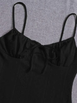 SHEIN Qutie Tie Front Ruched Bust Lettuce Trim Cami Dress -Curated Swimwear 1676464868932ff413db1816c86507489ec0385319 thumbnail 405x552