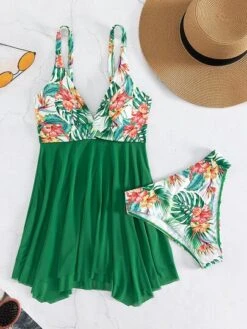Plant Print Swim Dress With Bikini Bottom -Curated Swimwear 167660557883e807b9d63df4e303db84b3e2ada4b3 thumbnail 405x552