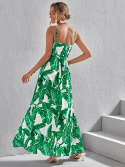 SHEIN VCAY Tropical Print Belted Cami Dress