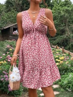 SHEIN Maternity Ditsy Floral Print Tie Front Ruffle Hem Dress -Curated Swimwear 1676860883c11289aa955cffa360698cb658e0feda thumbnail 405x552