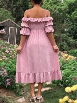 SHEIN Maternity Cold Shoulder Ruffle Trim Ruffle Hem Dress