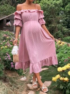 SHEIN Maternity Cold Shoulder Ruffle Trim Ruffle Hem Dress -Curated Swimwear 16768697292f0ed60e9a367341a5c2960e1dda725d thumbnail 405x552