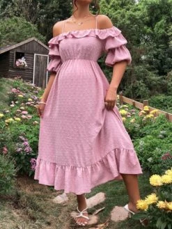 SHEIN Maternity Cold Shoulder Ruffle Trim Ruffle Hem Dress -Curated Swimwear 16768697311324ed747d88db37bf34a5cdc7cad608 thumbnail 405x552