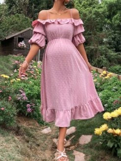 SHEIN Maternity Cold Shoulder Ruffle Trim Ruffle Hem Dress -Curated Swimwear 1676869734a120dffafd4efa37e5b3fa7aa761e70c thumbnail 405x552