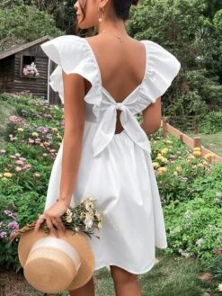 SHEIN Maternity Ruffle Trim Tie Backless Dress -Curated Swimwear 1676869970cb5fe38d61da76ce6e53c64a633cd39f thumbnail 405x552