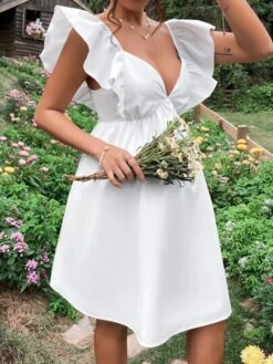 SHEIN Maternity Ruffle Trim Tie Backless Dress -Curated Swimwear 16768699778340fc8e966f18adc7e6d64c17febcf1 thumbnail 405x552