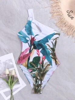 Tropical Print Ring Linked One Piece Swimsuit -Curated Swimwear 1676872370e88abd07c19e9599c2e03f033a983423 thumbnail 405x552
