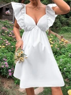 SHEIN Maternity Ruffle Trim Tie Backless Dress -Curated Swimwear 1676910210565a046e84ce2ea1ecbdc25a8cd21301 thumbnail 405x552