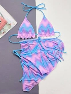 Tie Dye Bikini Set Frill Trim Halter Triangle Bra & Thong Bottom & Beach Skirt 3 Piece Bathing Suit -Curated Swimwear 1676976140a73ed09322cef4063c623fc3ac1ca7f9 thumbnail 405x552