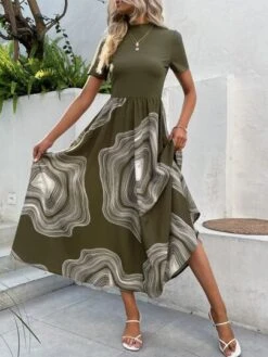 SHEIN LUNE Graphic Print Mock Neck A-line Dress Without Belt -Curated Swimwear 1677216190dfb5bdb3125df5c9f8347d324b2785bf thumbnail 405x552