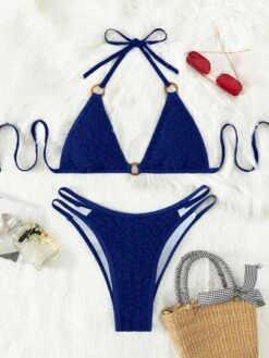 Ring Linked Halter Triangle Bikini Swimsuit -Curated Swimwear 167738106421136675314875a6360f2cb1feeb4b7e thumbnail 405x552