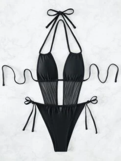 Contrast Mesh Tie Halter One Piece Swimsuit -Curated Swimwear 167746220361907a558791c5acab886f7bda0bd30c thumbnail 405x552