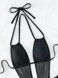 Contrast Mesh Tie Halter One Piece Swimsuit -Curated Swimwear 16774622072f4fefe59373b9901d51a3207a888393 thumbnail 405x552