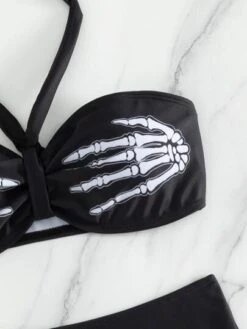 SHEIN Skeleton Print Bikini Set Halter Bra & High Waisted Bottom 2 Piece Gothic Swimsuit -Curated Swimwear 16774641042c80301e09c9821d2ca7c751db2e213f thumbnail 405x552