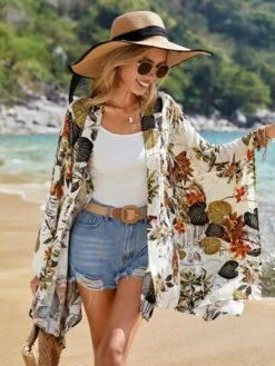 SHEIN VCAY Tropical Print Batwing Sleeve Kimono -Curated Swimwear 1677561703e9c605897b8ba3025cd79de3fdfc2e40 thumbnail 405x552
