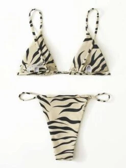 Zebra Stripe Bikini Set Triangle Bra & Cheeky 2 Piece Swimsuit