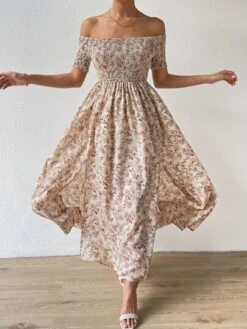 SHEIN VCAY Allover Floral Print Off Shoulder Split Thigh Dress -Curated Swimwear 1677838678cef05c79f9ede9083e2a972673d50a41 thumbnail 405x552