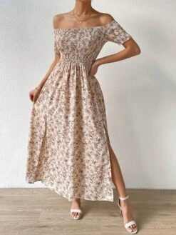 SHEIN VCAY Allover Floral Print Off Shoulder Split Thigh Dress -Curated Swimwear 16778386914d7976aca2d8f70323657436b8baf45d thumbnail 405x552