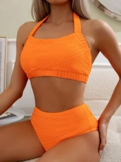 Textured Bikini Set Halter Top & High Waisted Bottom 2 Piece Bathing Suit -Curated Swimwear 1678065777b6802bdf5ada9bd6063abe75695cdc79 thumbnail 405x552