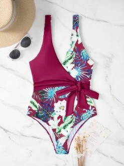 Tropical Print Knot Side One Piece Swimsuit -Curated Swimwear 1678169114cb61cbae0d98ccdb4ca228c02cc1d3db thumbnail 405x552