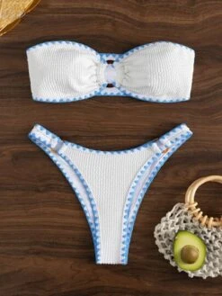 O-ring Detail Whipstitch Trim Bandeau High Cut Bikini Swimsuit -Curated Swimwear 16783322582460a2bdaa7db8eaa75928329e011ebb thumbnail 405x552