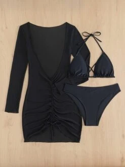 Criss Cross Halter Triangle Bikini Swimsuit With Cover Up -Curated Swimwear 167841691206ca69e3d599b778ab0d5ccb062d4cc1 thumbnail 405x552