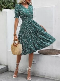 SHEIN VCAY Ditsy Floral Print Puff Sleeve Ruffle Hem Dress -Curated Swimwear 167844631577e6a5d363126a6219be2d4e6d9303c6 thumbnail 405x552