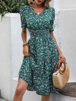 SHEIN VCAY Ditsy Floral Print Puff Sleeve Ruffle Hem Dress -Curated Swimwear 16784463209ca355f494e21006566634a2c1cfc4f1 thumbnail 405x552