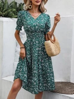 SHEIN VCAY Ditsy Floral Print Puff Sleeve Ruffle Hem Dress -Curated Swimwear 167844632280f6ef7c5dd86a569a70ccede66f886d thumbnail 405x552